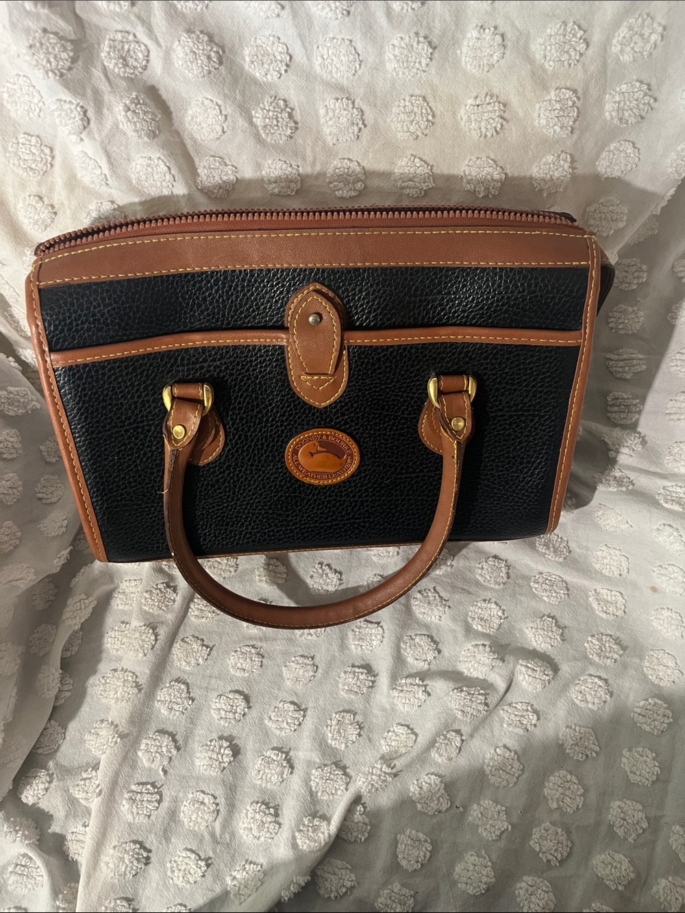 Dooney & Bourke Black and Brown Pebbled Leather Top-Handle Purse